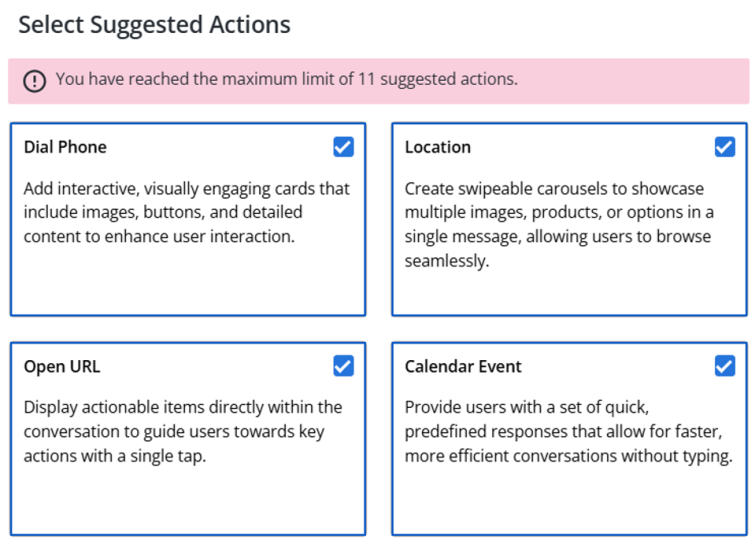 max limit for rcs action message